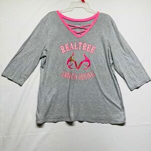 Realtree Gray Pink 3/4 Sleeves T-shirt American Original Womens XL 16-18